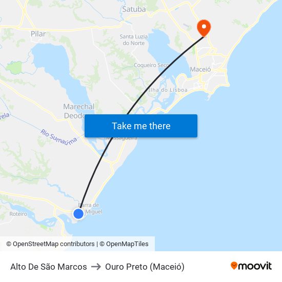 Alto De São Marcos to Ouro Preto (Maceió) map