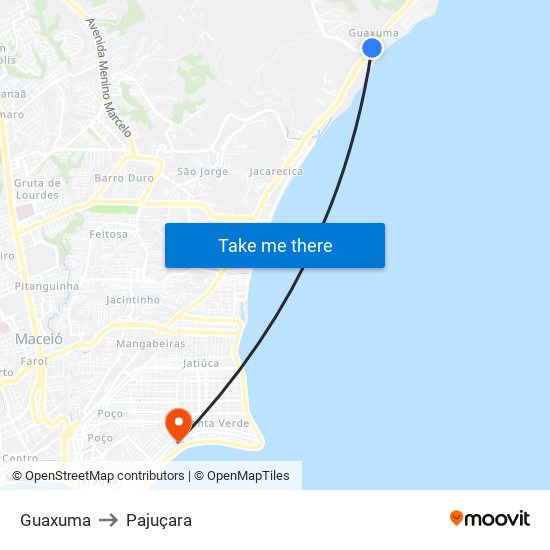 Guaxuma to Pajuçara map