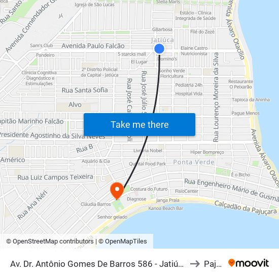 Av. Dr. Antônio Gomes De Barros 586 - Jatiúca Maceió - Al 57036-001 Brasil to Pajuçara map