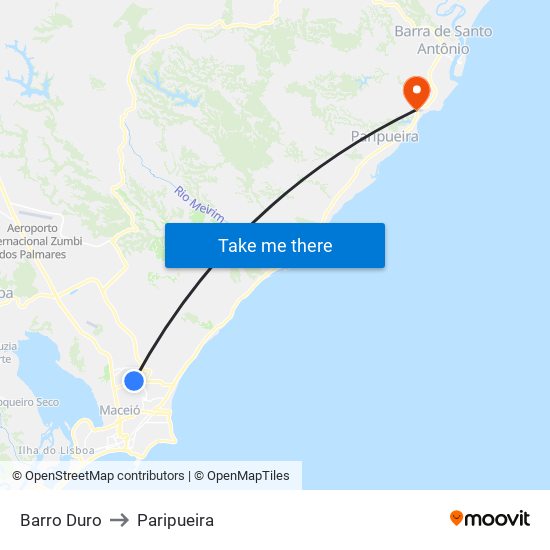 Barro Duro to Paripueira map