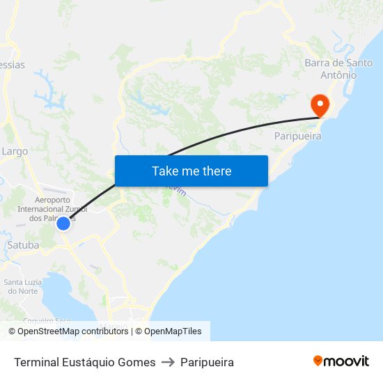 Terminal Eustáquio Gomes to Paripueira map