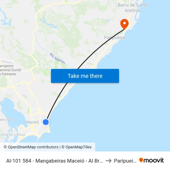 Al-101 584 - Mangabeiras Maceió - Al Brasil to Paripueira map