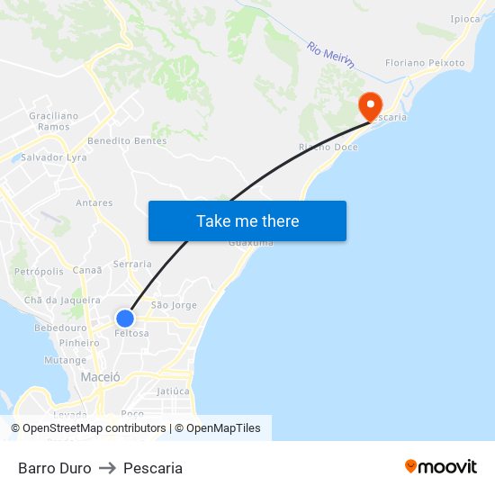 Barro Duro to Pescaria map