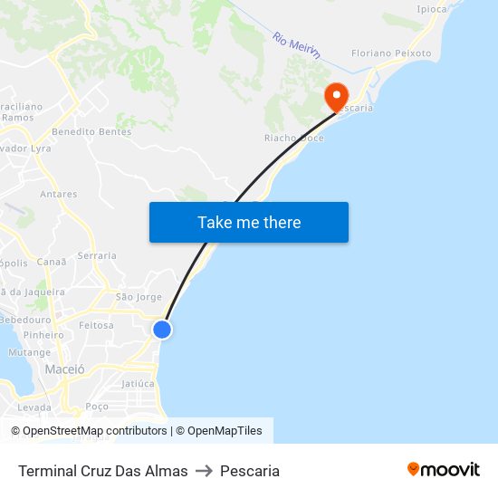 Terminal Cruz Das Almas to Pescaria map
