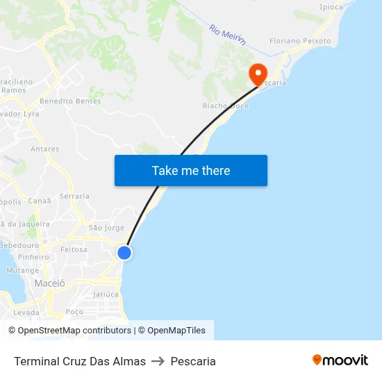 Terminal Cruz Das Almas to Pescaria map