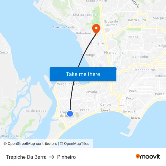 Trapiche Da Barra to Pinheiro map