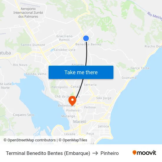 Terminal Benedito Bentes (Embarque) to Pinheiro map