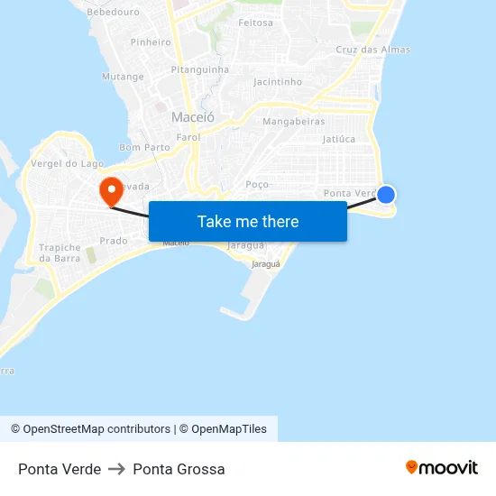 Ponta Verde to Ponta Grossa map