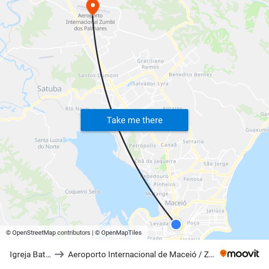 Igreja Batista Do Farol - Farol to Aeroporto Internacional de Maceió / Zumbi dos Palmares (MCZ) (Aeroporto Internacional de Maceió / Z map