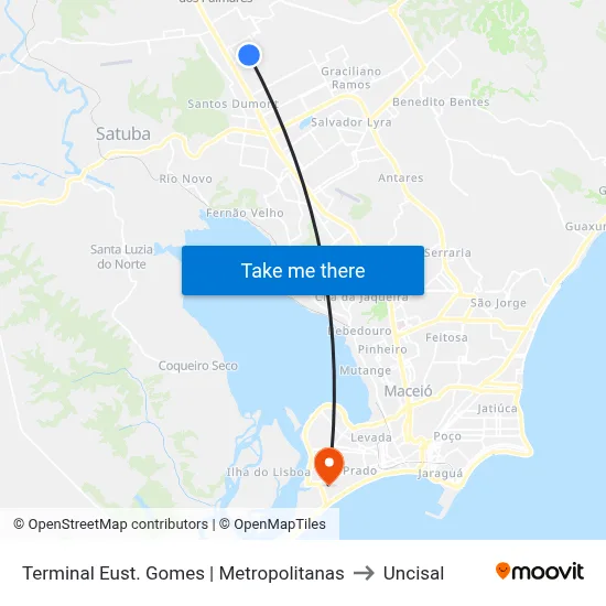 Terminal Eust. Gomes | Metropolitanas to Uncisal map