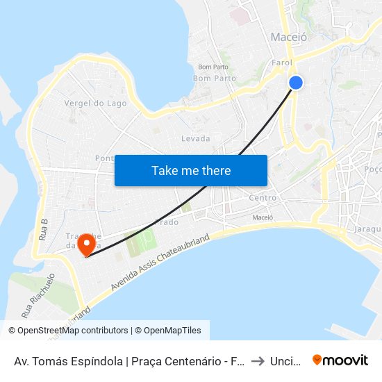 Av. Tomás Espíndola | Praça Centenário - Farol to Uncisal map