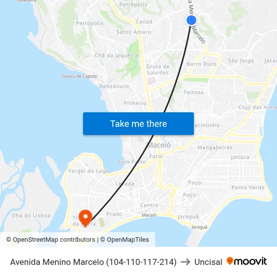 Avenida Menino Marcelo (104-110-117-214) to Uncisal map