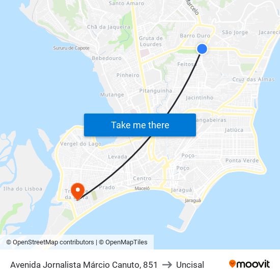 Avenida Jornalista Márcio Canuto, 851 to Uncisal map