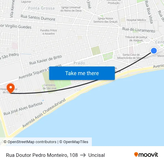 Rua Doutor Pedro Monteiro, 108 to Uncisal map