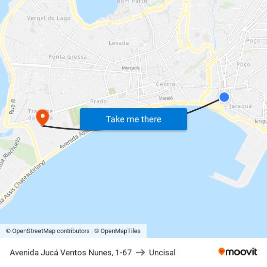 Avenida Jucá Ventos Nunes, 1-67 to Uncisal map