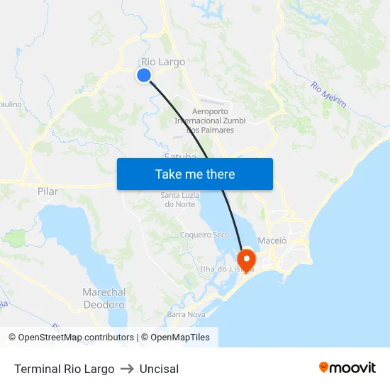 Terminal Rio Largo to Uncisal map