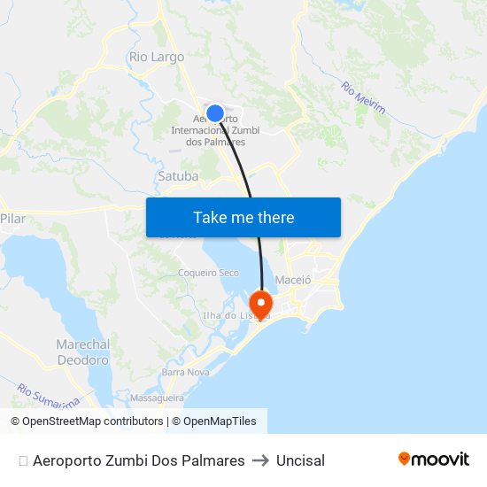 ✈️ Aeroporto Zumbi Dos Palmares to Uncisal map