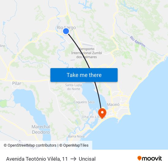 Avenida Teotônio Viléla, 11 to Uncisal map