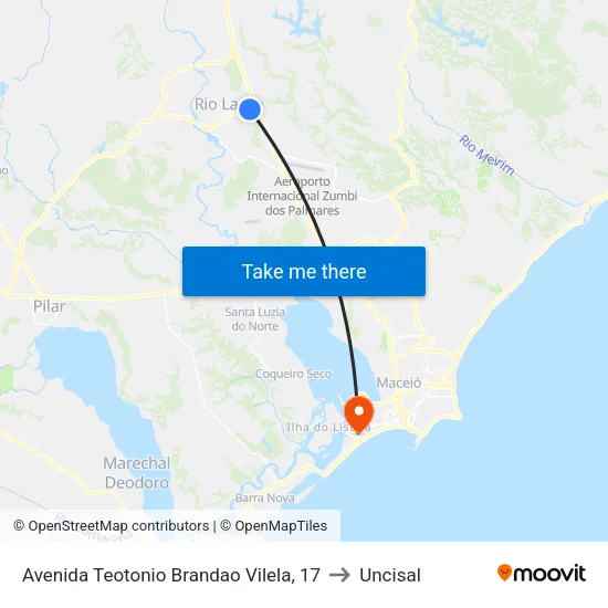 Avenida Teotonio Brandao Vilela, 17 to Uncisal map