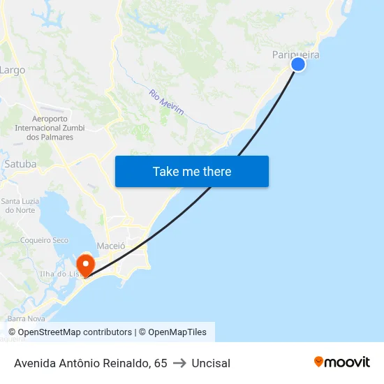 Avenida Antônio Reinaldo, 65 to Uncisal map