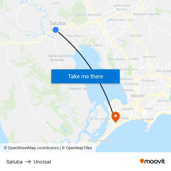 Satuba to Uncisal map
