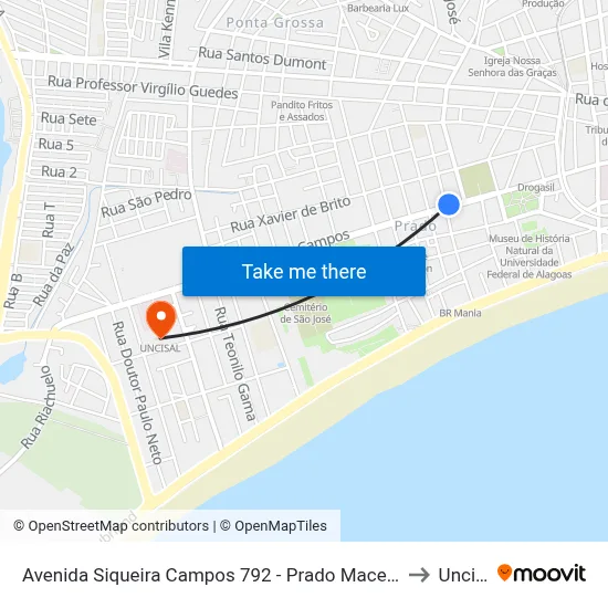 Avenida Siqueira Campos 792 - Prado Maceió - Al Brasil to Uncisal map