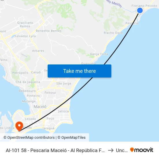 Al-101 58 - Pescaria Maceió - Al República Federativa Do Brasil to Uncisal map