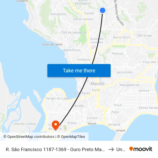 R. São Francisco 1187-1369 - Ouro Preto Maceió - Al 57062-016 Brasil to Uncisal map