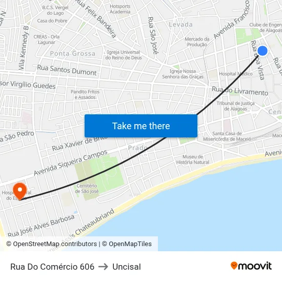 Rua Do Comércio 606 to Uncisal map