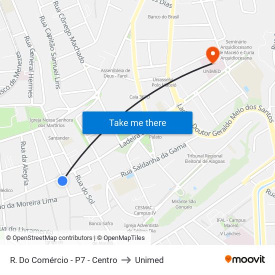 R. Do Comércio - P7 - Centro to Unimed map