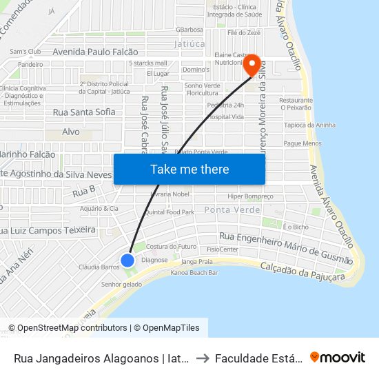 Rua Jangadeiros Alagoanos | Iate Clube Pajuçara to Faculdade Estácio De Sá map