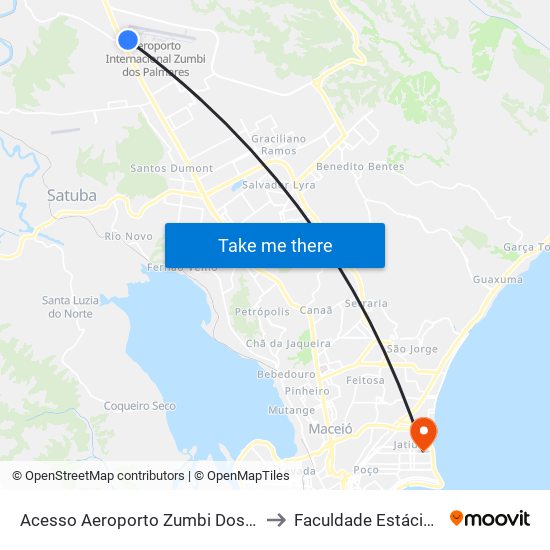 Acesso Aeroporto Zumbi Dos Palmares to Faculdade Estácio De Sá map