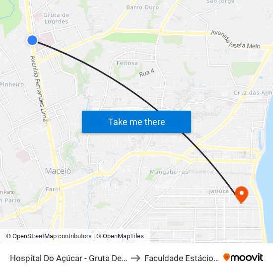 Hospital Do Açúcar - Gruta De Lourdes to Faculdade Estácio De Sá map