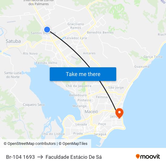 Br-104 1693 to Faculdade Estácio De Sá map