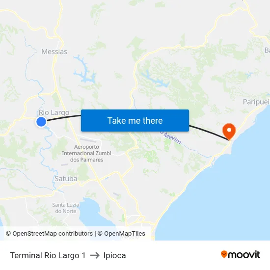 Terminal Rio Largo 1 to Ipioca map