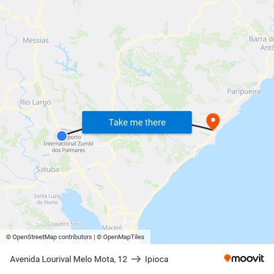 Avenida Lourival Melo Mota, 12 to Ipioca map