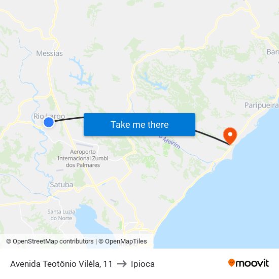 Avenida Teotônio Viléla, 11 to Ipioca map