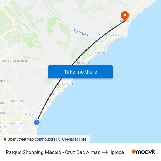 Parque Shopping Maceió - Cruz Das Almas to Ipioca map