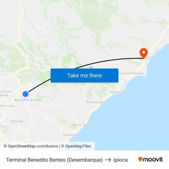 Terminal Benedito Bentes (Desembarque) to Ipioca map