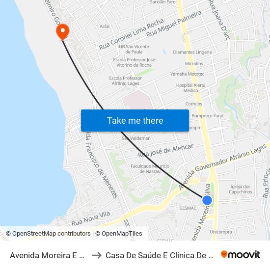 Avenida Moreira E Lima | Praça Centenário to Casa De Saúde E Clinica De Repouso Ulisses Pernambucano map