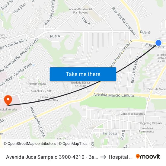 Avenida Juca Sampaio 3900-4210 - Barro Duro Maceió - Al Brasil to Hospital Veredas map