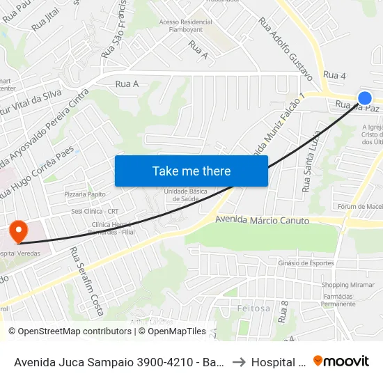 Avenida Juca Sampaio 3900-4210 - Barro Duro Maceió - Al Brasil to Hospital Veredas map