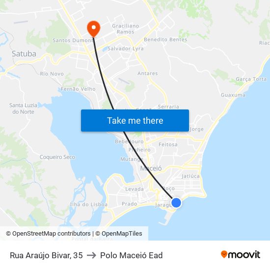 Rua Araújo Bivar, 35 to Polo Maceió Ead map