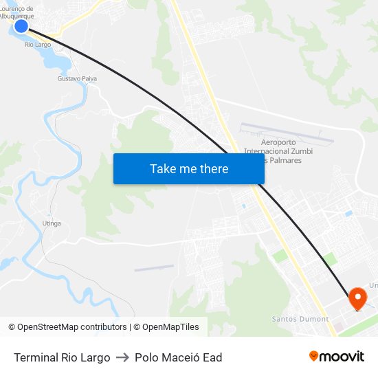 Terminal Rio Largo to Polo Maceió Ead map