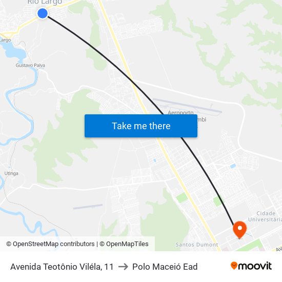 Avenida Teotônio Viléla, 11 to Polo Maceió Ead map