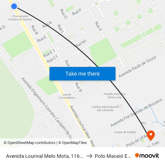 Avenida Lourival Melo Mota, 11600 to Polo Maceió Ead map