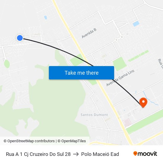Rua A 1 Cj Cruzeiro Do Sul 28 to Polo Maceió Ead map