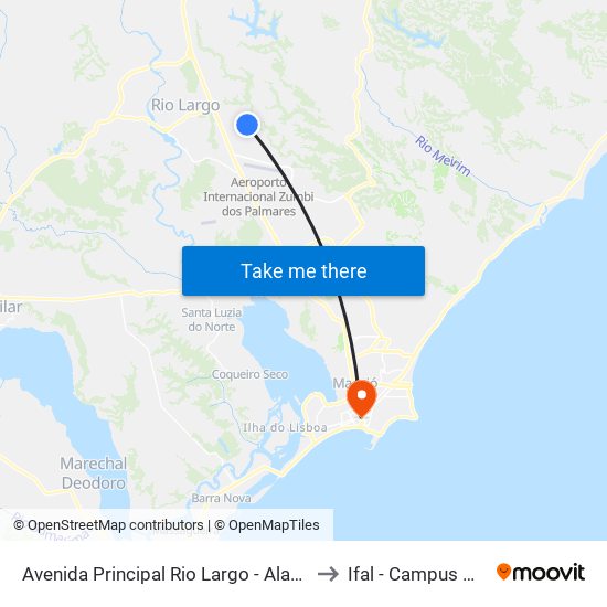 Avenida Principal Rio Largo - Alagoas Brasil to Ifal - Campus Maceió map