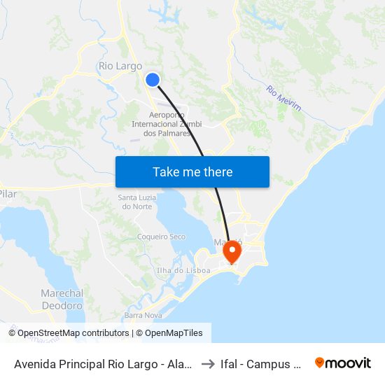 Avenida Principal Rio Largo - Alagoas Brasil to Ifal - Campus Maceió map