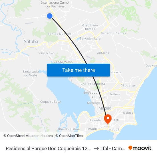 Residencial Parque Dos Coqueirais 12 Satuba - Alagoas 57120-000 Brasil to Ifal - Campus Maceió map